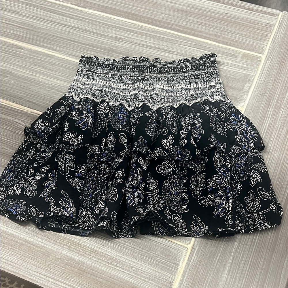 Rachel Zoe Black and Blue Floral Ruffle Skirt